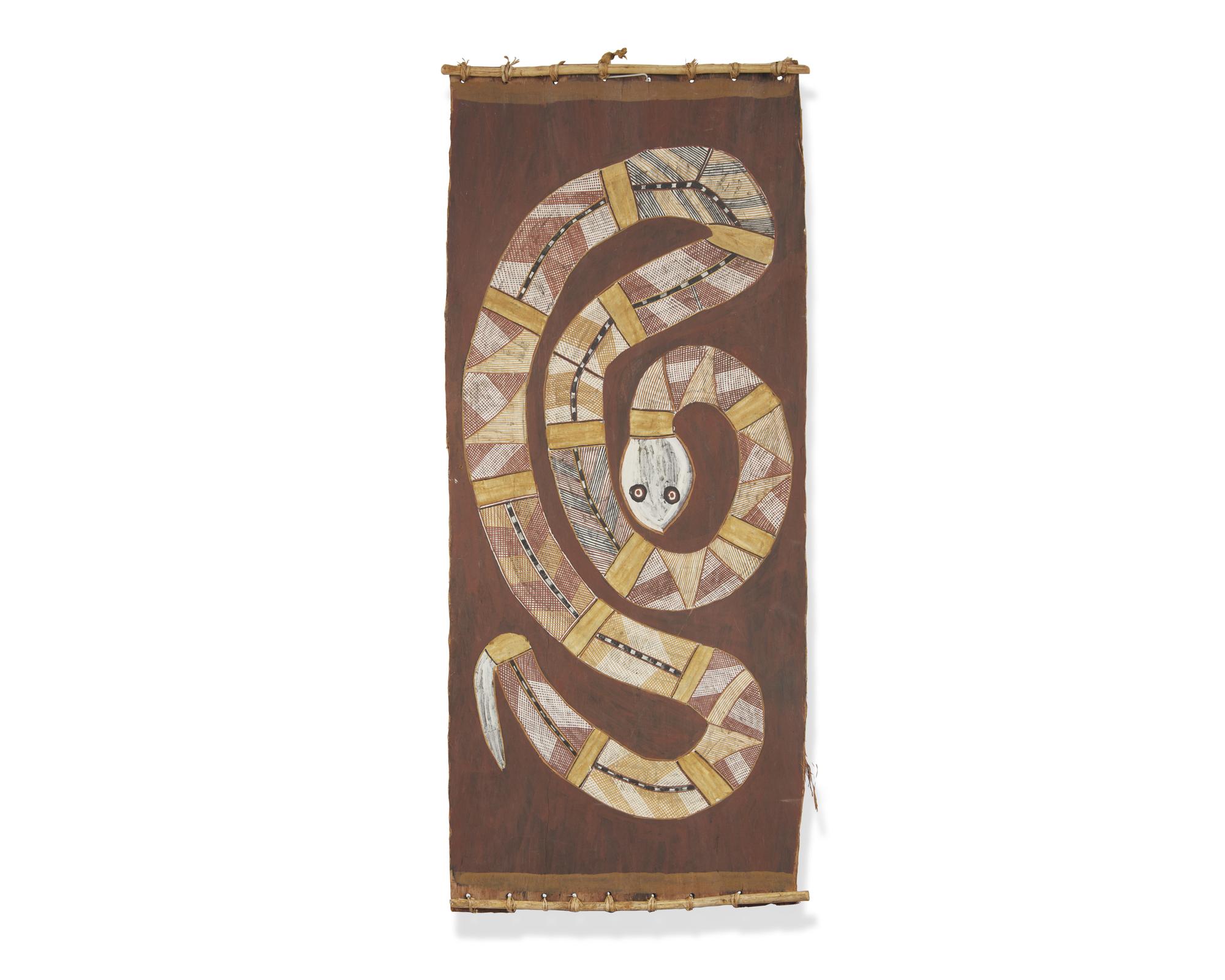 Fish and Rainbow Serpent, Two Western Arnhem Land Bark Paintings