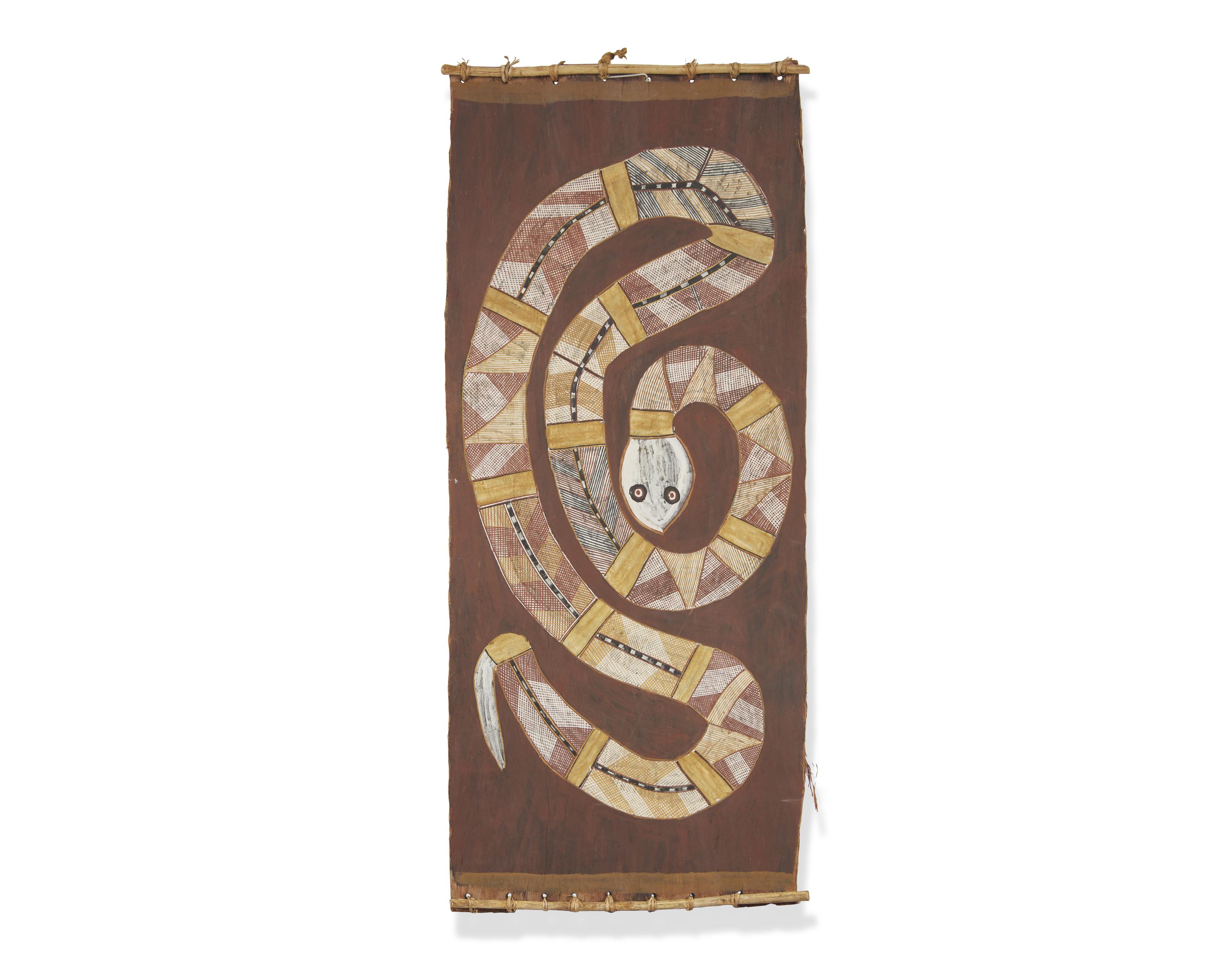 Fish and Rainbow Serpent, Two Western Arnhem Land Bark Paintings