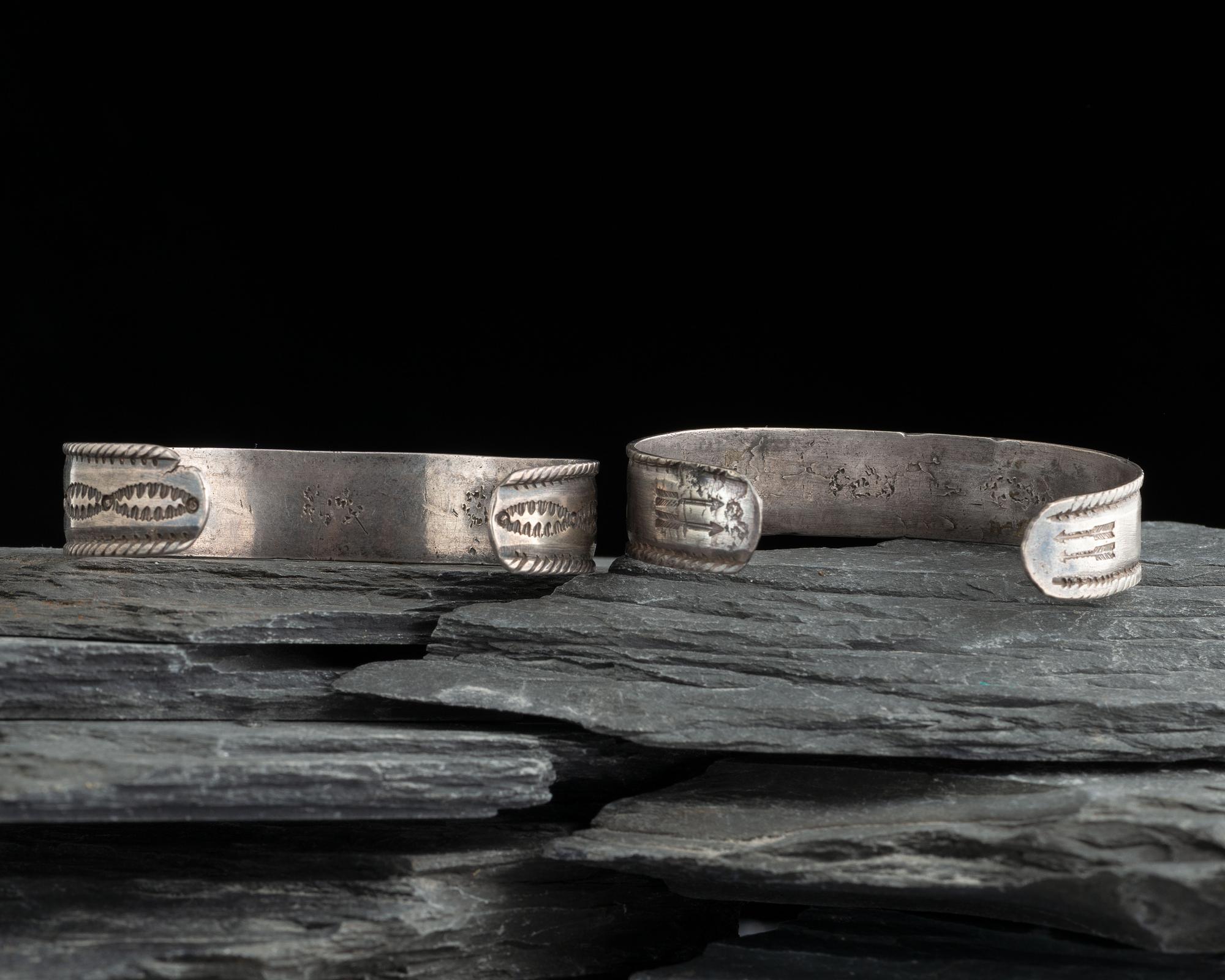 Pair of Navajo Ingot and Turquoise Cuff Bracelets