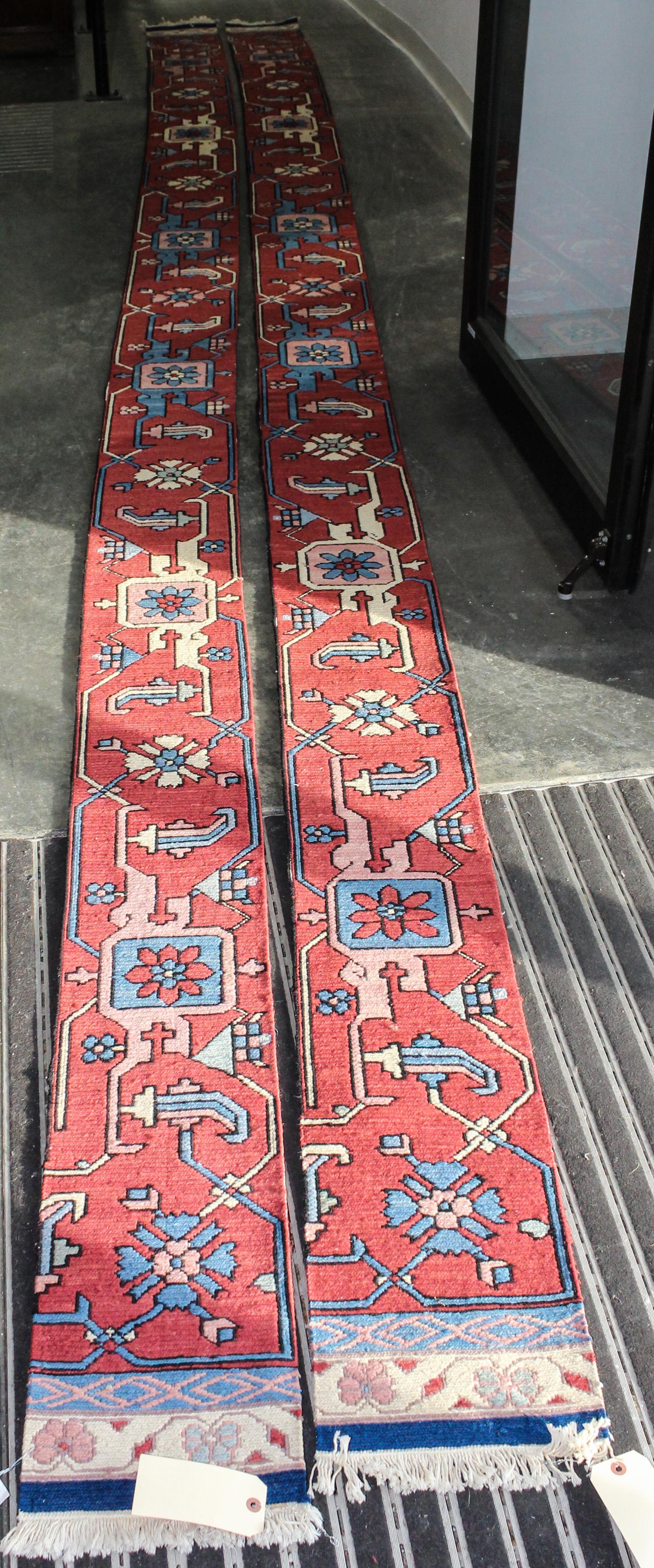 Two Wool Carpet Fragments Each 18 feet 7 inches x 10 1/2 inches.