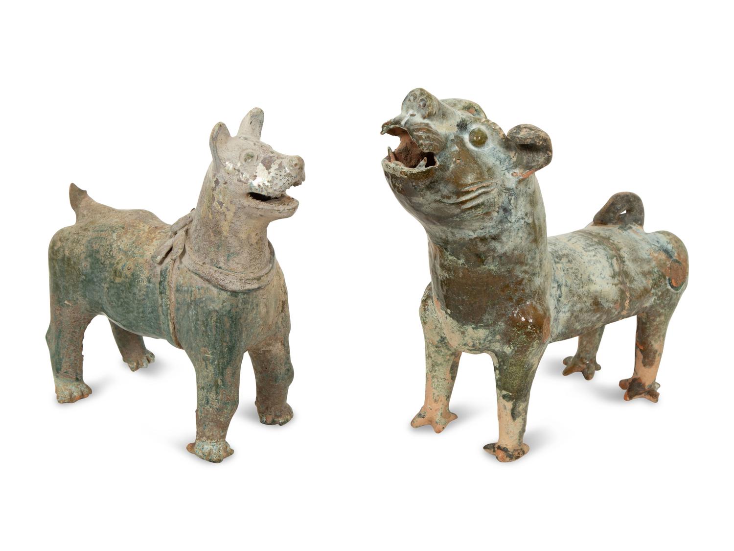 Two Chinese Glazed Pottery Dogs