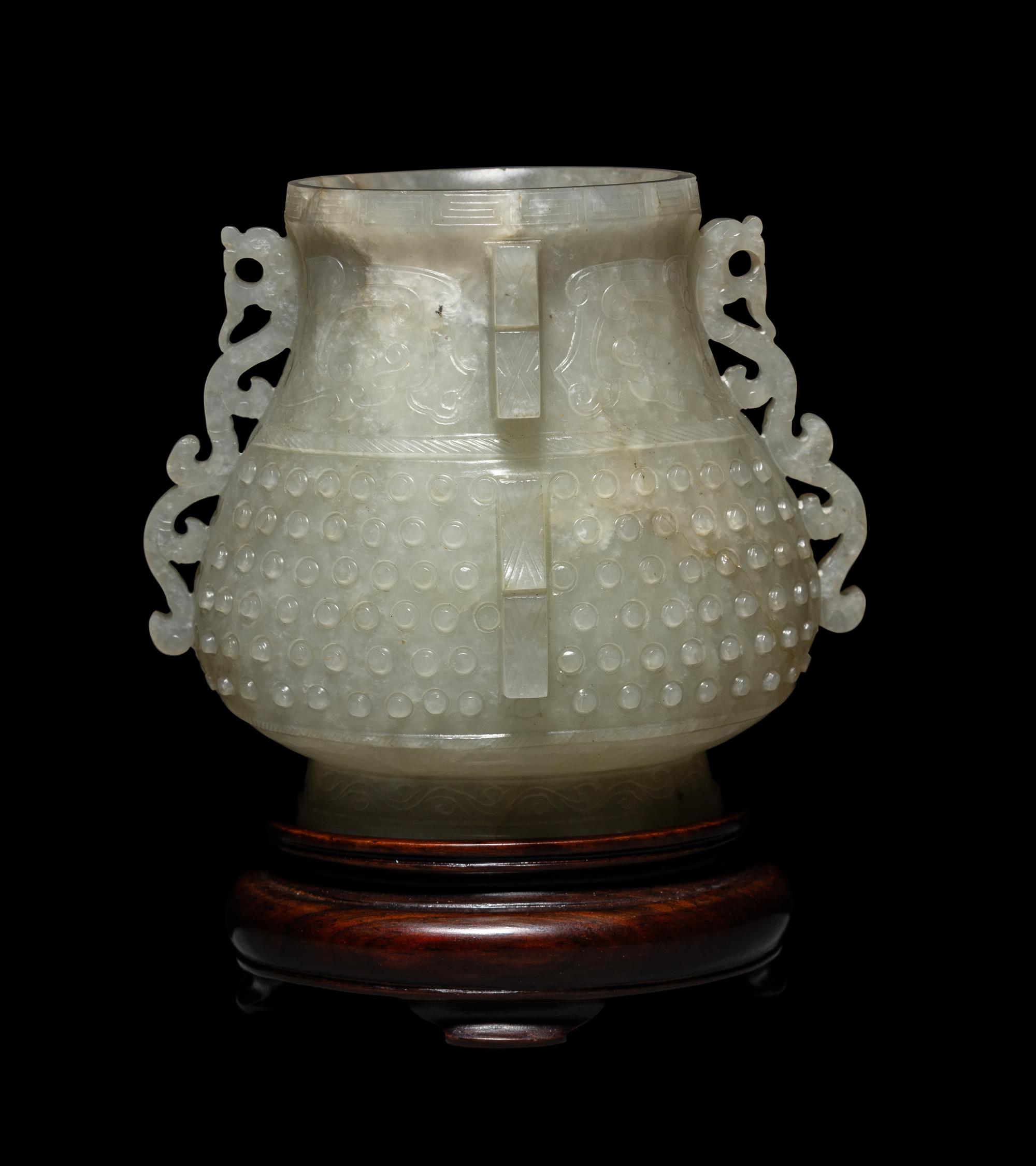 A Chinese Pale Celadon Jade Hu Vase