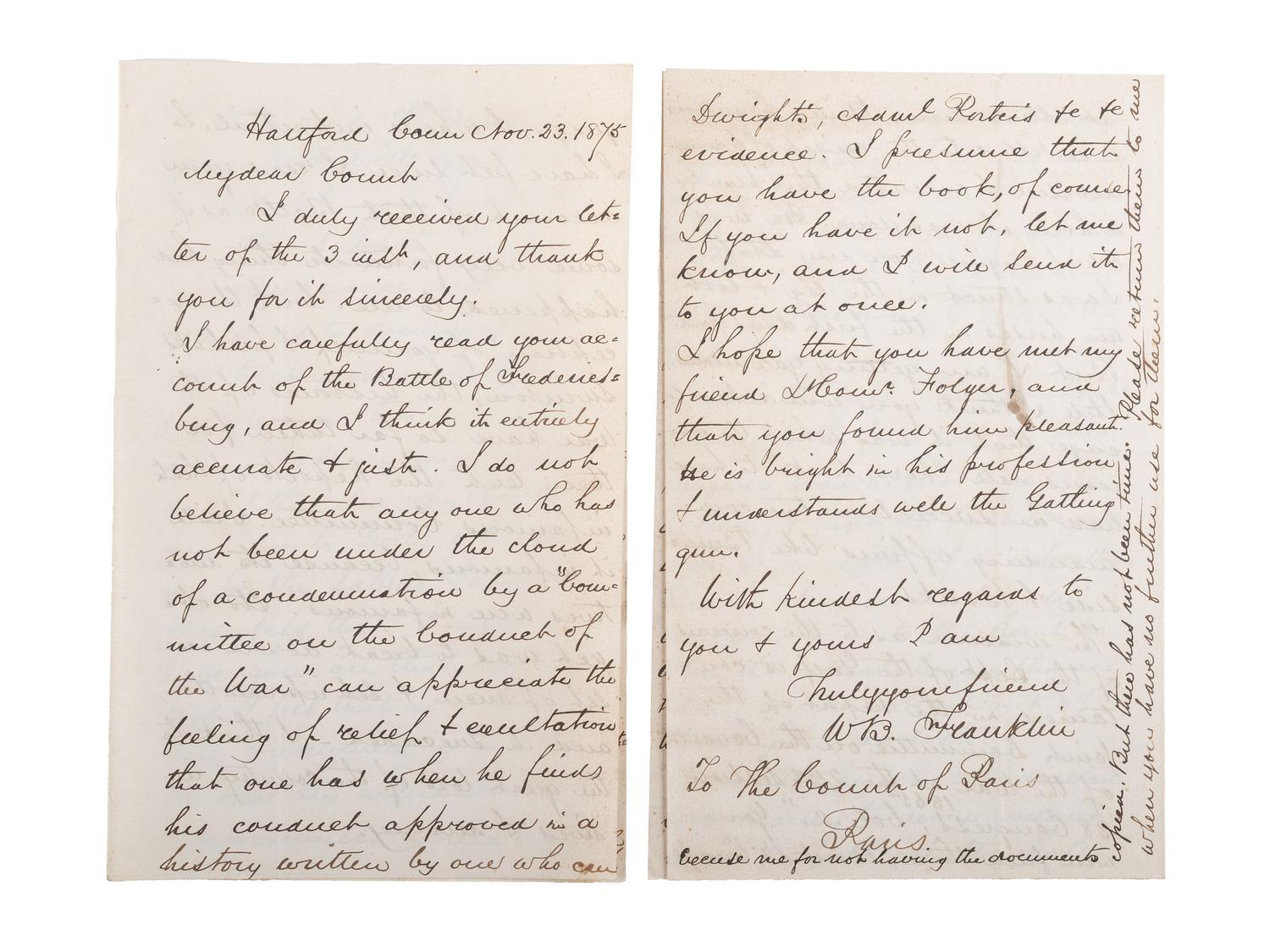 [CIVIL WAR]. Military reports, maps, post-war letters from Union and Confederate officers, and other papers gathered by Union Army officer Louis-Philippe-Albert d'Orléans, comte de Paris (1838-1894), while conducting research for his book History of the Civil War in America .