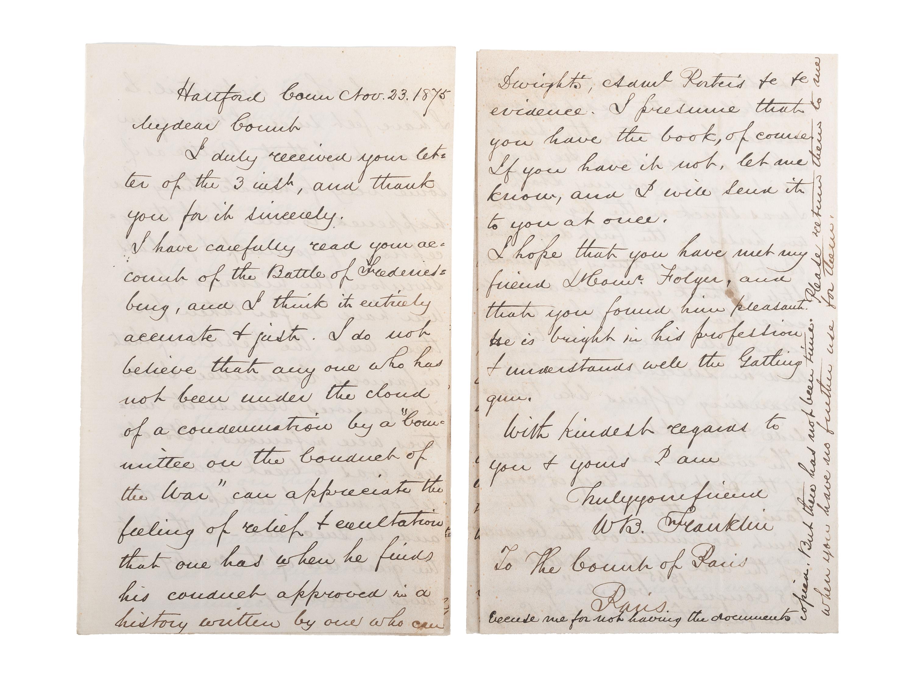 [CIVIL WAR]. Military reports, maps, post-war letters from Union and Confederate officers, and other papers gathered by Union Army officer Louis-Philippe-Albert d'Orléans, comte de Paris (1838-1894), while conducting research for his book History of the Civil War in America .