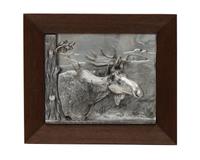 A Decorative Tin Relief of a Moose Height 14 1/2 x width 17 inches