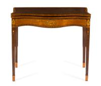 A George III Marquetry and Satinwood Inlaid Mahogany Game Table Height 29 1/2 x width 34 3/4 x depth 14 3/4 inches (closed). — LATE 18TH CENTURY