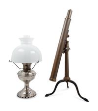 An English Brass Telescope and a Silver-Plate Fluid Lamp