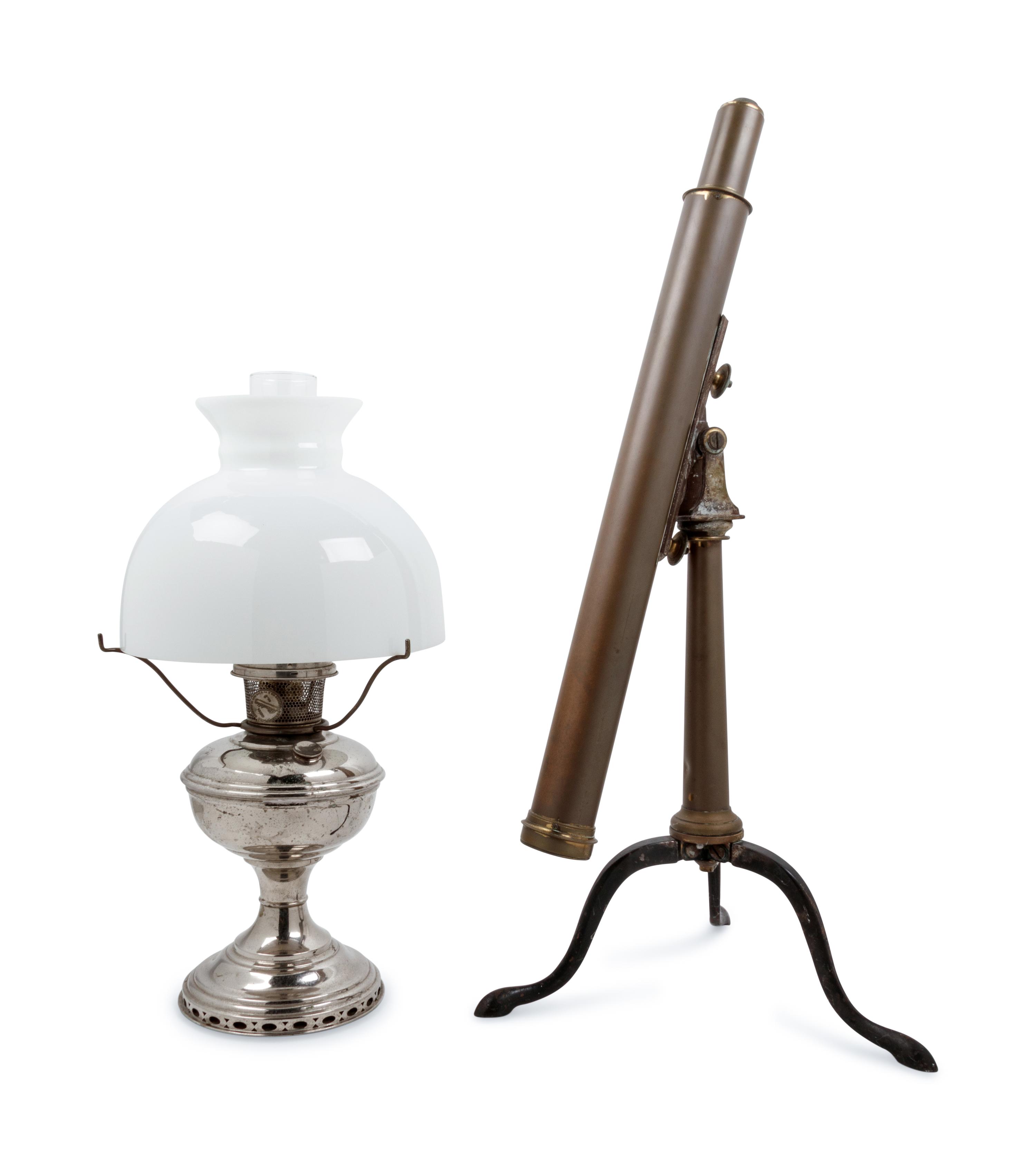 An English Brass Telescope and a Silver-Plate Fluid Lamp