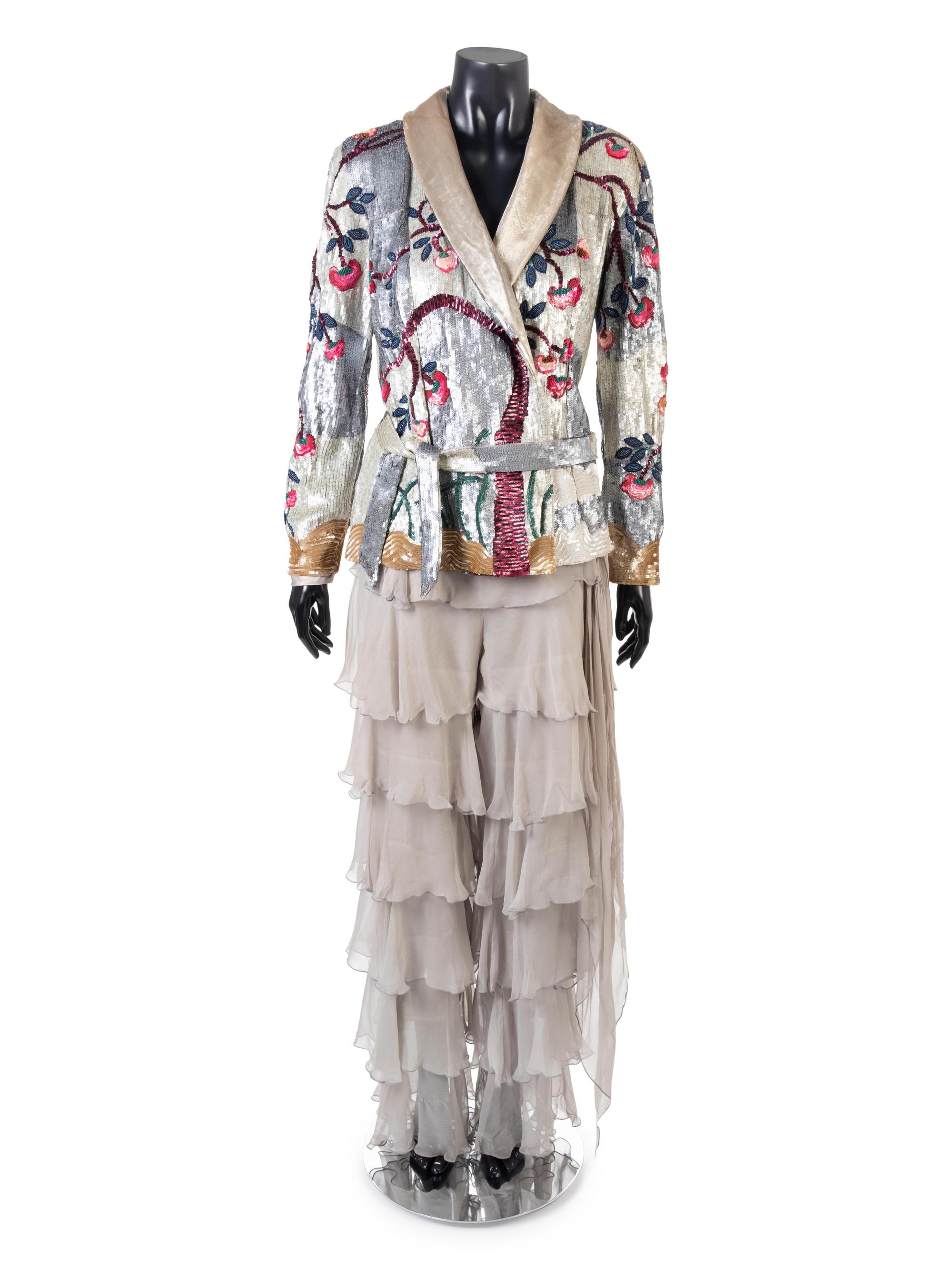 Valentino Sequin Jacket with Ruffle Pants, 1980-90s