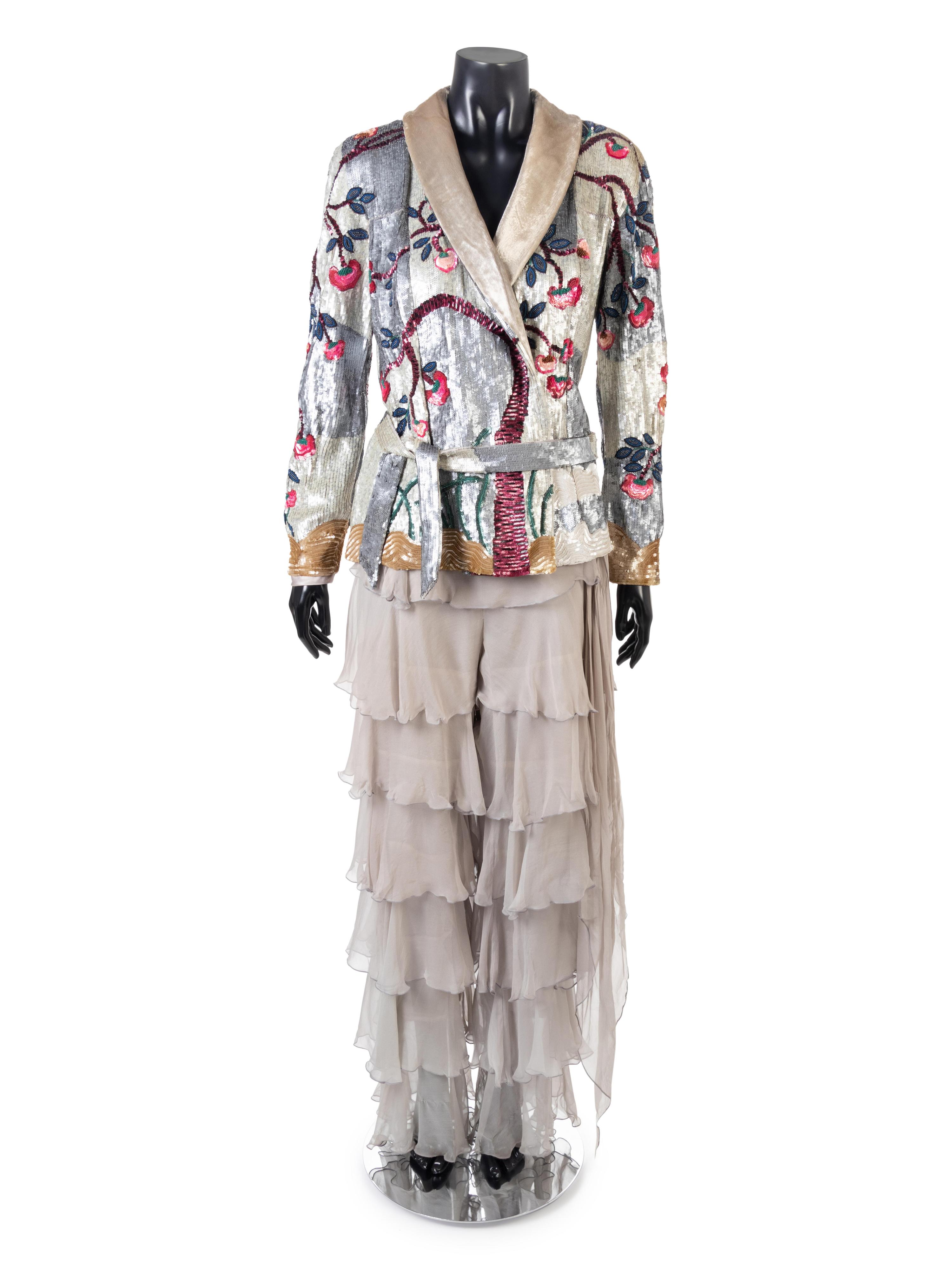 Valentino Sequin Jacket with Ruffle Pants, 1980-90s