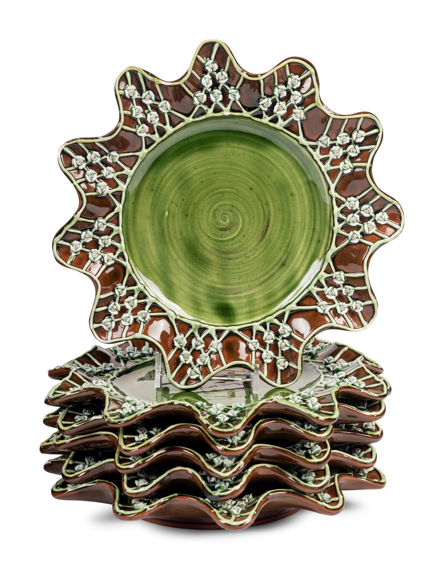 A Set of Eighteen Mackenzie-Childs Wittika Pickle Ceramic Salad Plates