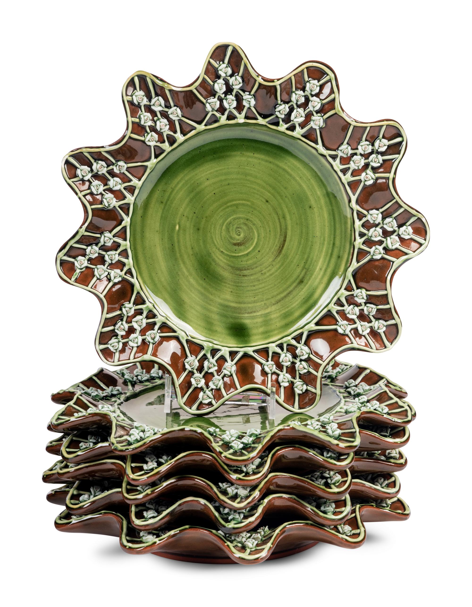 A Set of Eighteen Mackenzie-Childs Wittika Pickle Ceramic Salad Plates