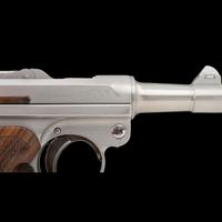 *Bright Finished John Martz Custom Baby Luger 9mm with Matching Stand