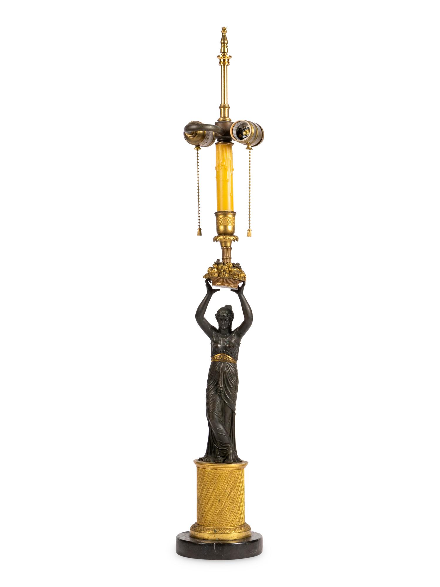A French Gilt and Patinated Bronze Figure Mounted as a Lamp