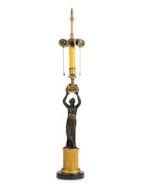 A French Gilt and Patinated Bronze Figure Mounted as a Lamp