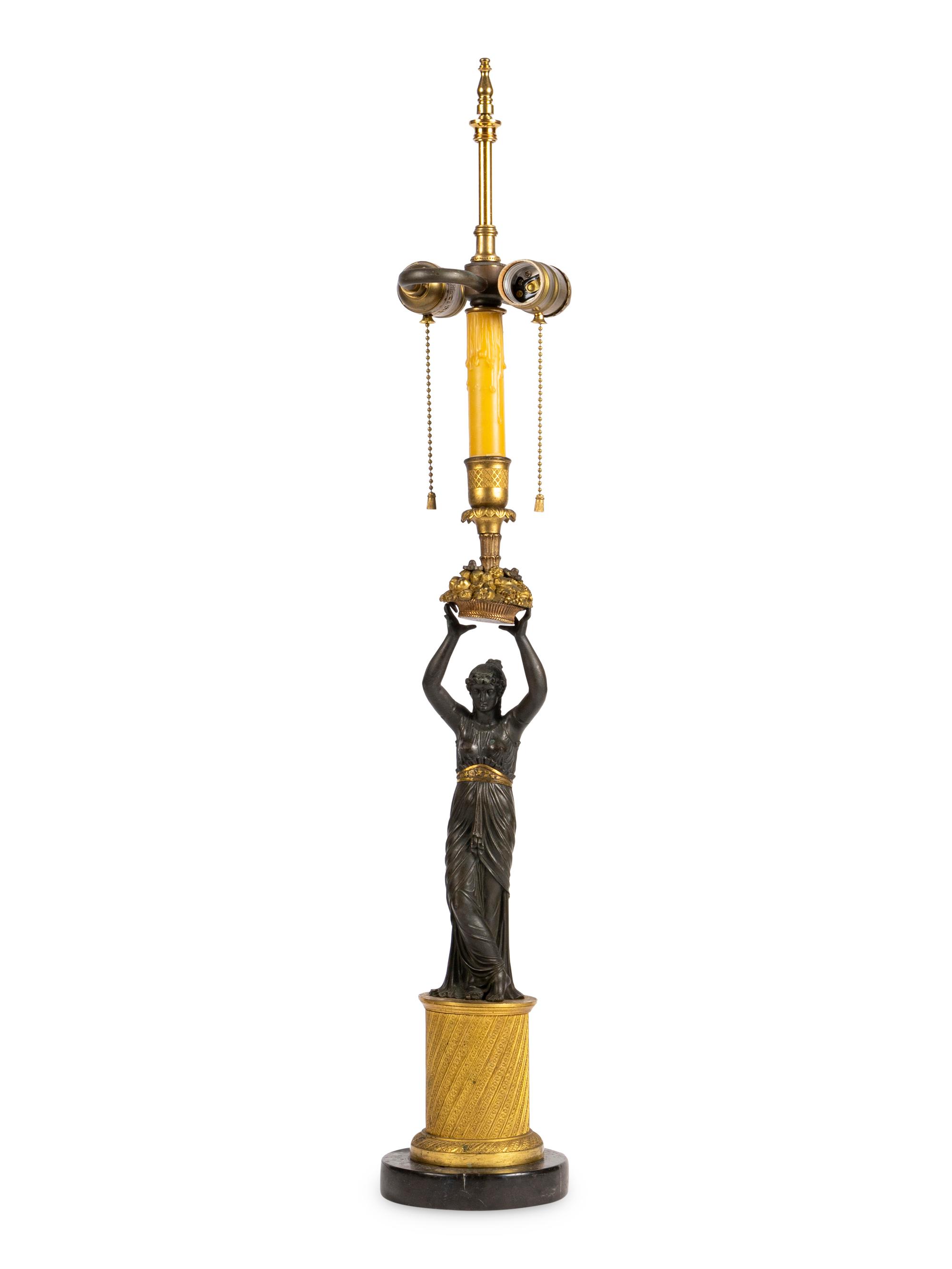 A French Gilt and Patinated Bronze Figure Mounted as a Lamp