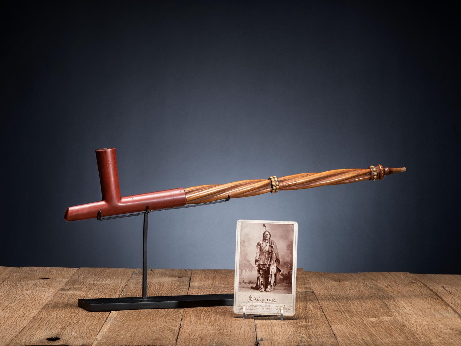 Sioux Twisted Pipe Stem with Catlinite Bowl, Believed to Belong to Sitting Bull
