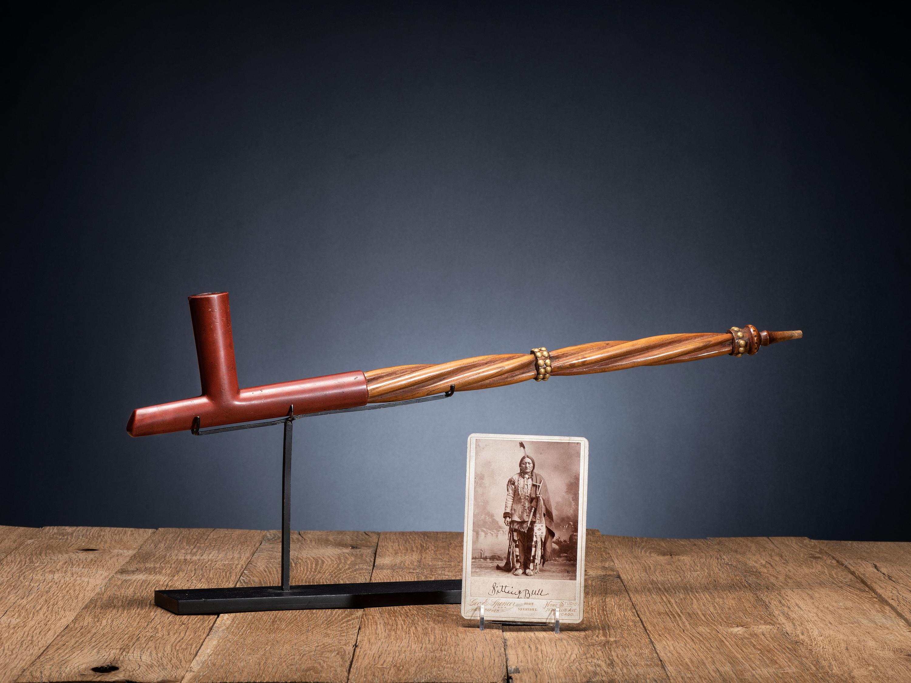 Sioux Twisted Pipe Stem with Catlinite Bowl, Believed to Belong to Sitting Bull