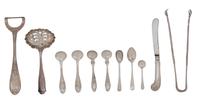 A Collection of American Silver Articles, Various Makers, 20th Century, comprising a Tiffany & Co. spoon, Bailey & Co. tongs, 7 diminut