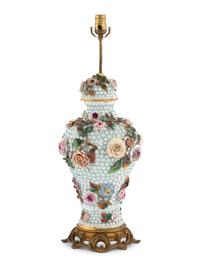 A Meissen Porcelain Schneeballen Covered Vase Mounted as a Lamp