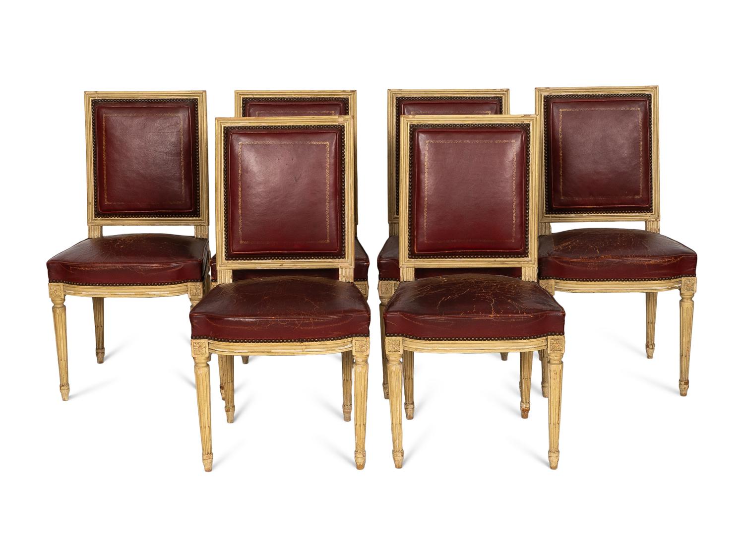 A Set of Six Louis XVI Style Cream Painted Side Chairs