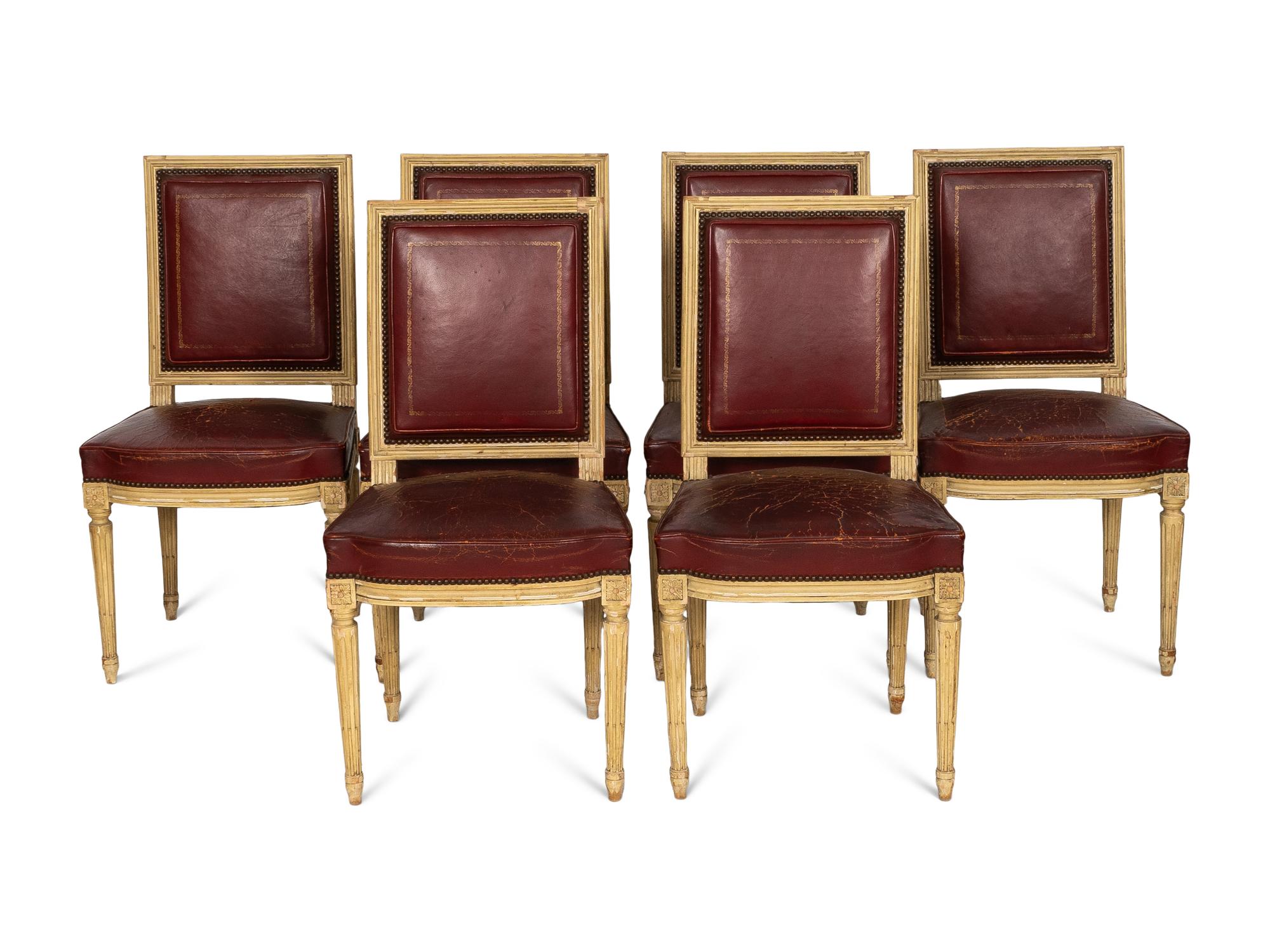 A Set of Six Louis XVI Style Cream Painted Side Chairs