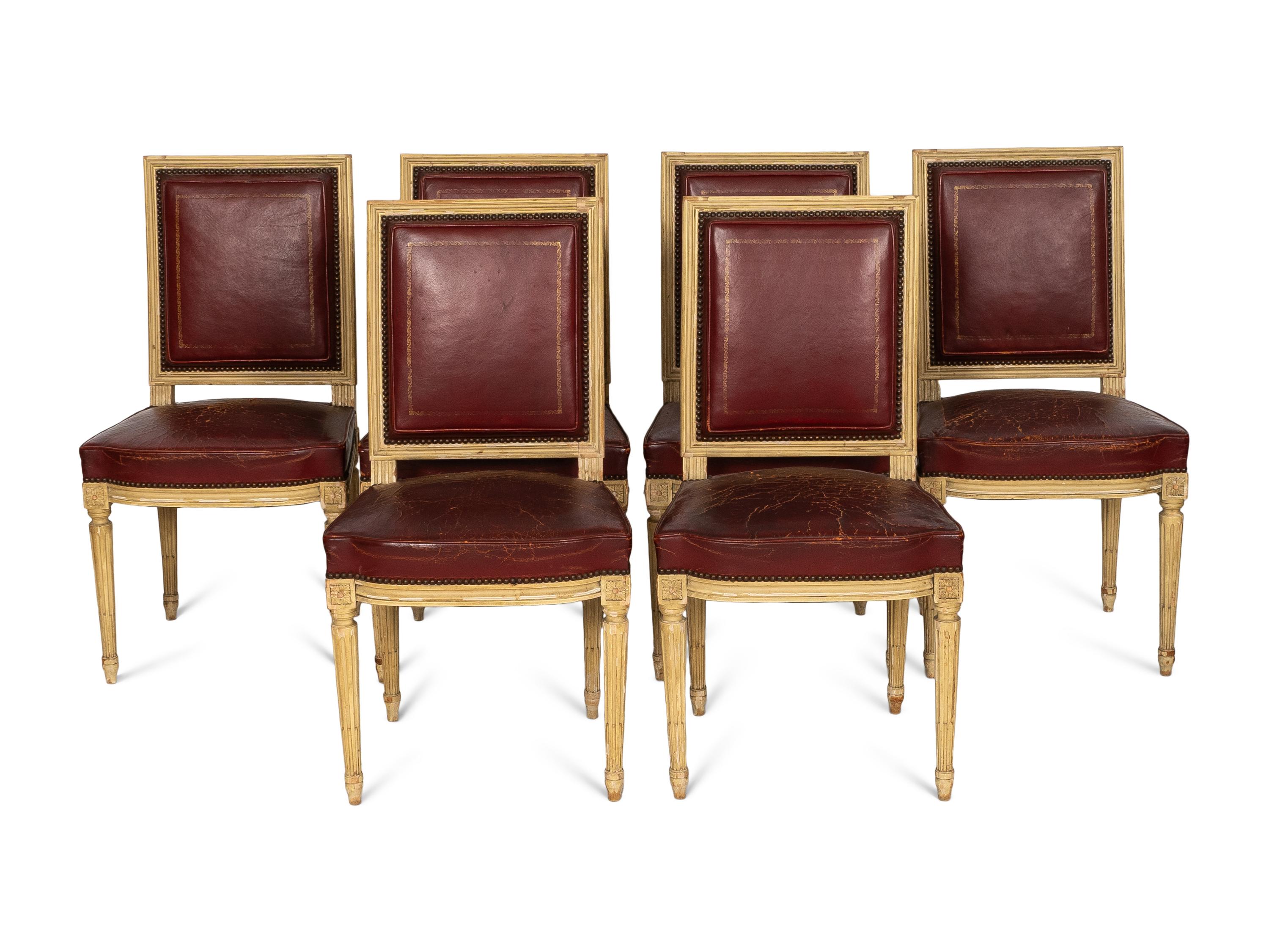 A Set of Six Louis XVI Style Cream Painted Side Chairs