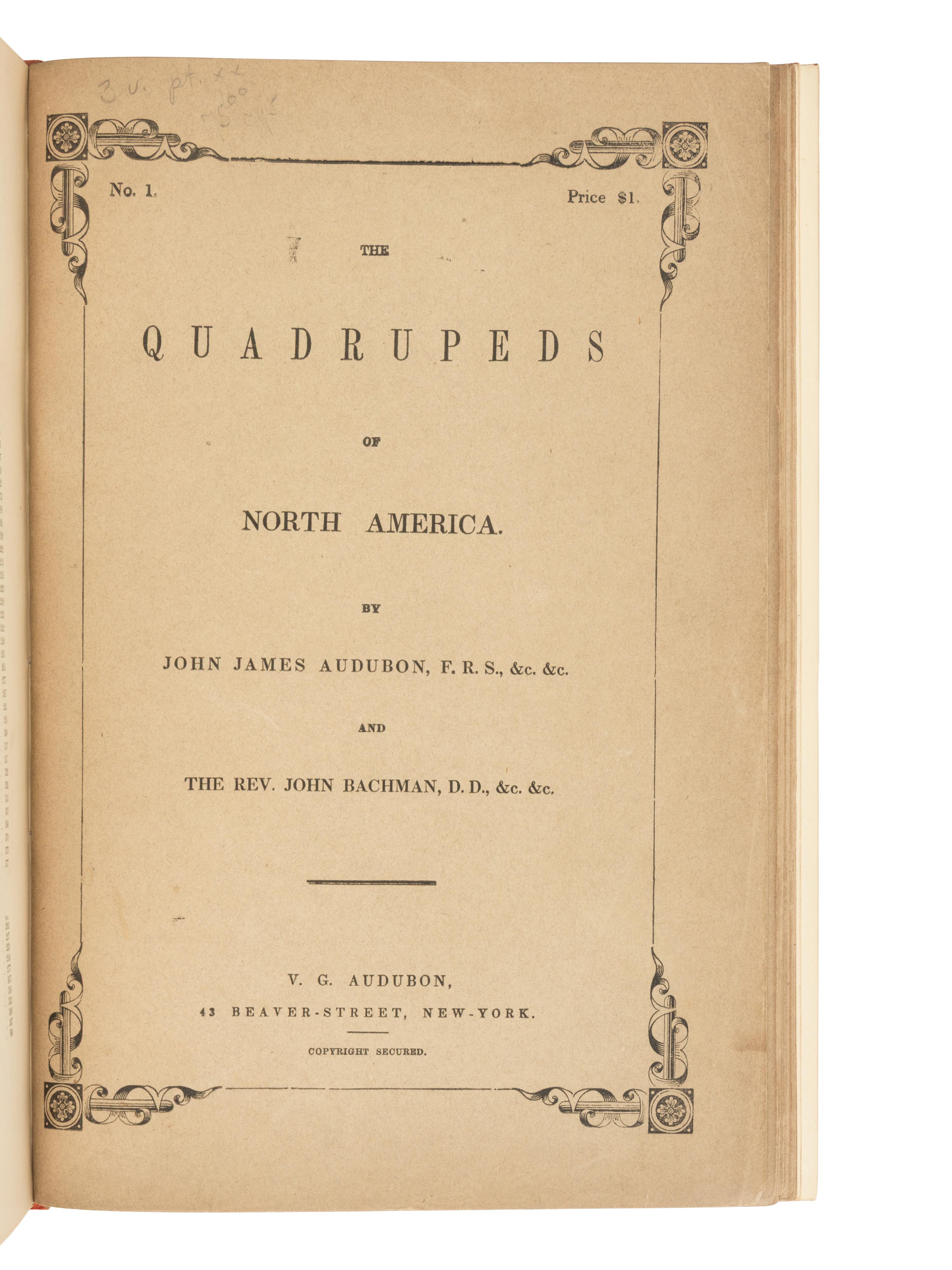 [AMERICANA]. AUDUBON, John James (1785-1851) and John BACHMAN (1790-1874). The Quadrupeds of North America . New York: V.G. Audubon, 1849.