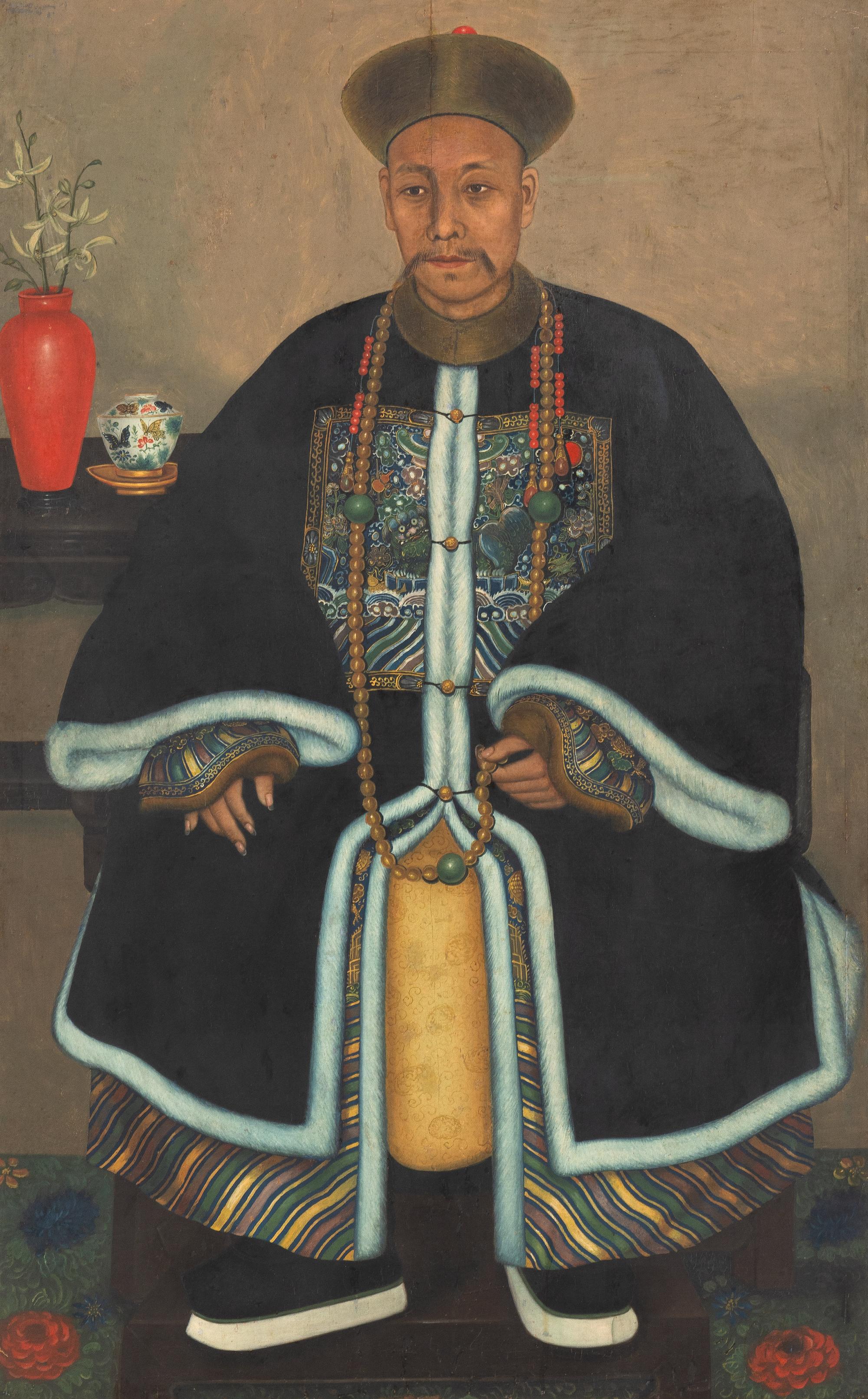 A Chinese Export Painting of a Military Official, 19th Century — 清晚期 油畫武官像