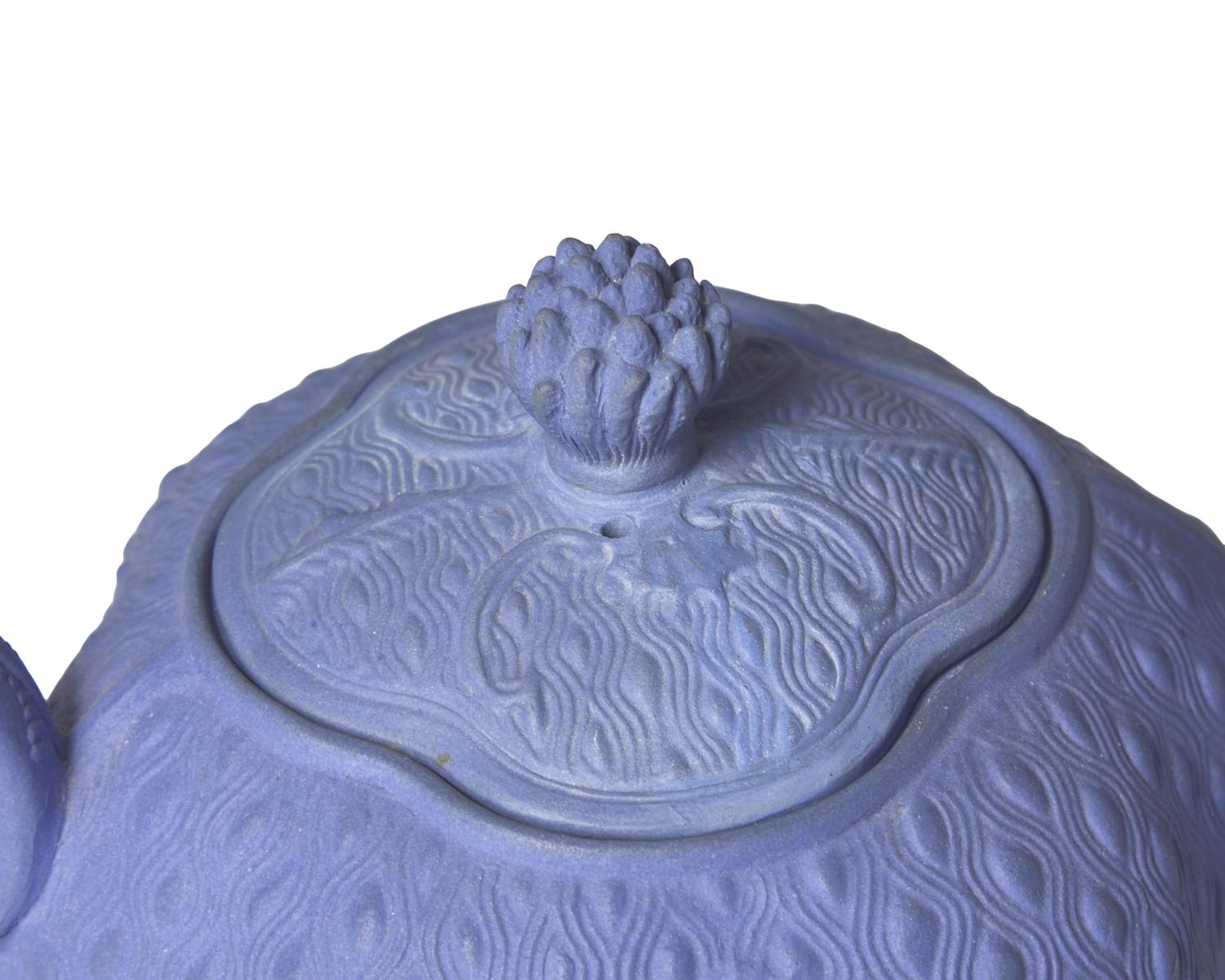 A Staffordshire Cornflower Blue Bisque Teapot Prototype, Attributed to Wedgwood