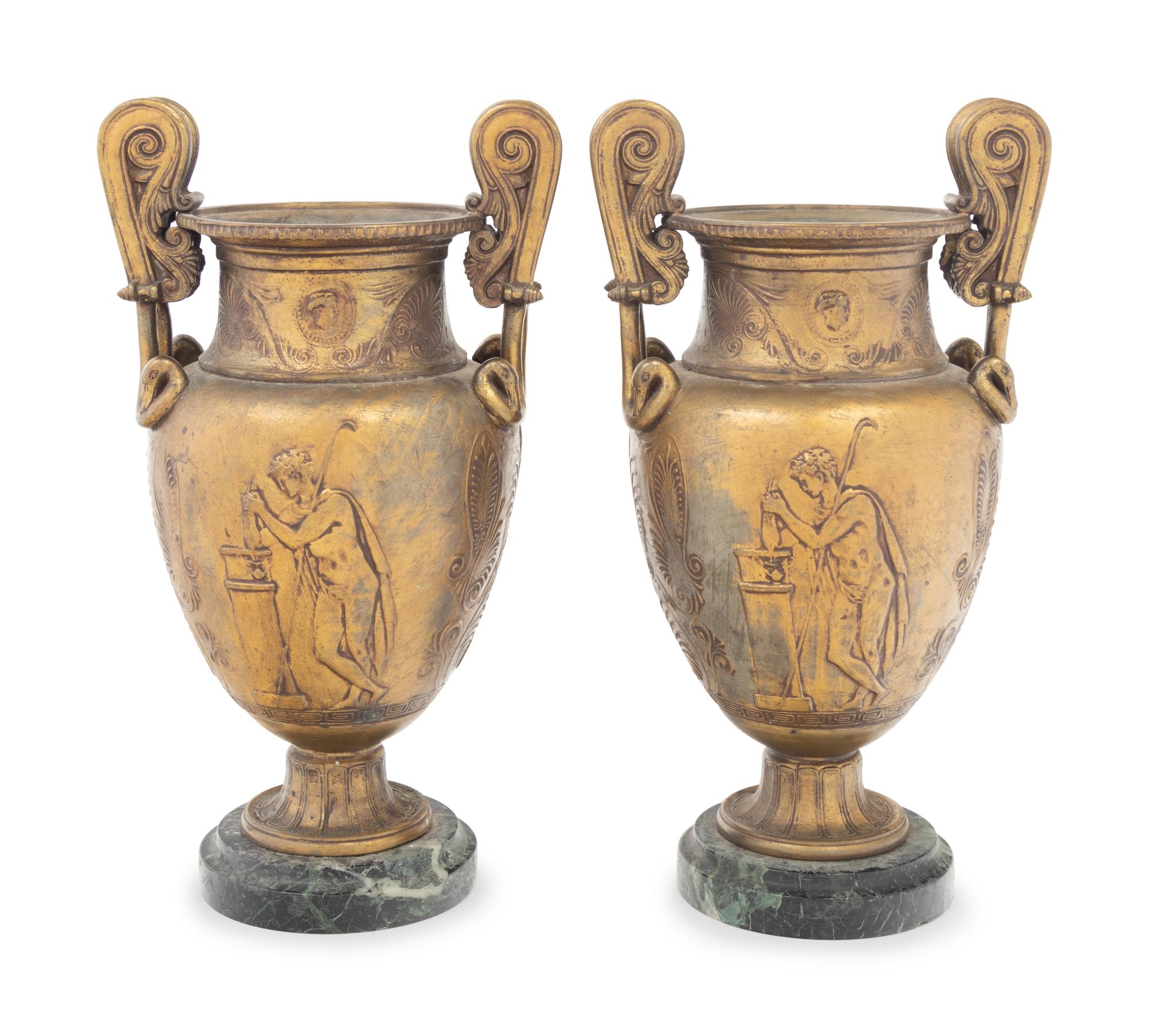 A Pair of Neoclassical Gilt Metal Urns