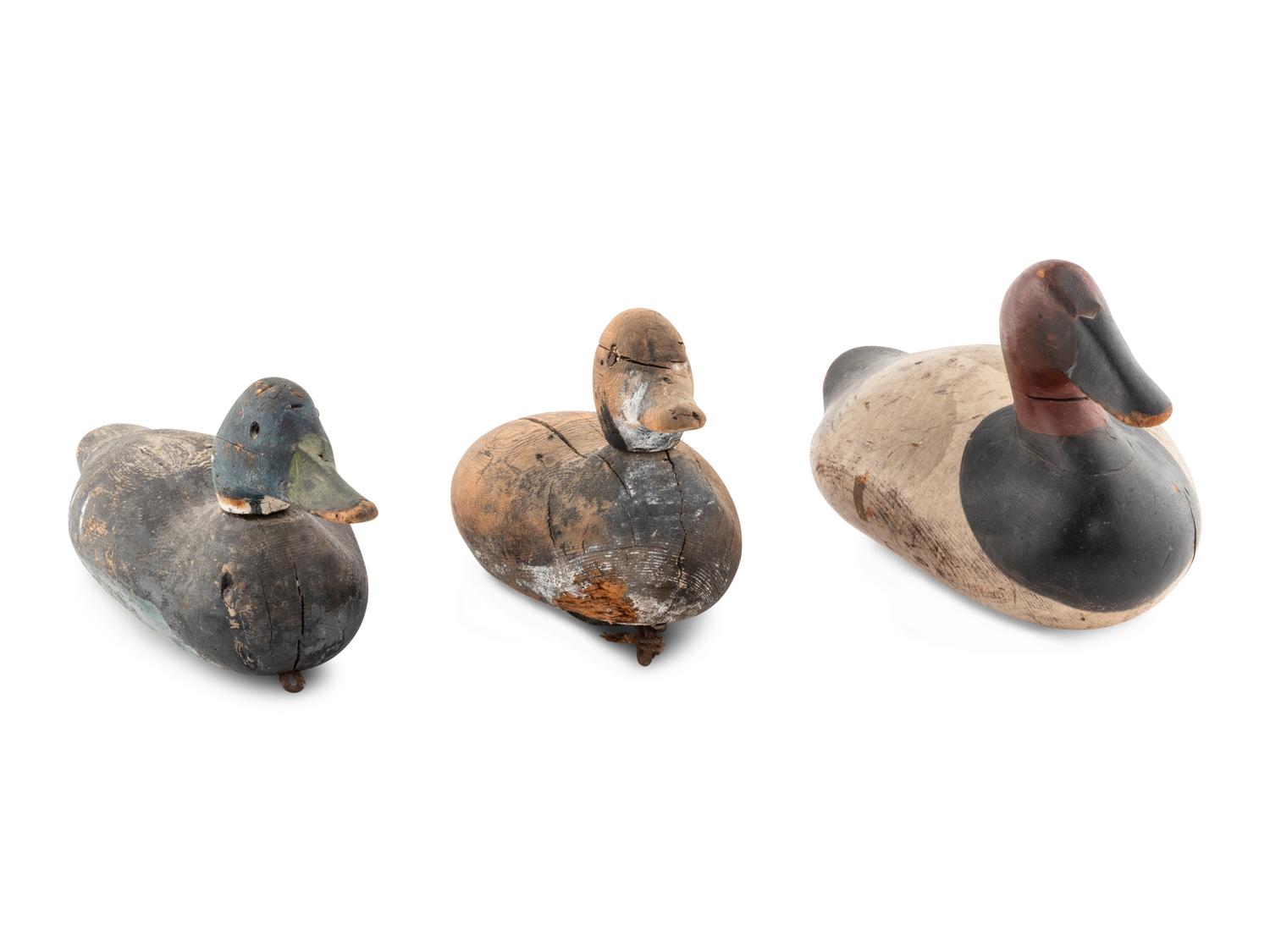 Three Carved Wood Duck Decoys