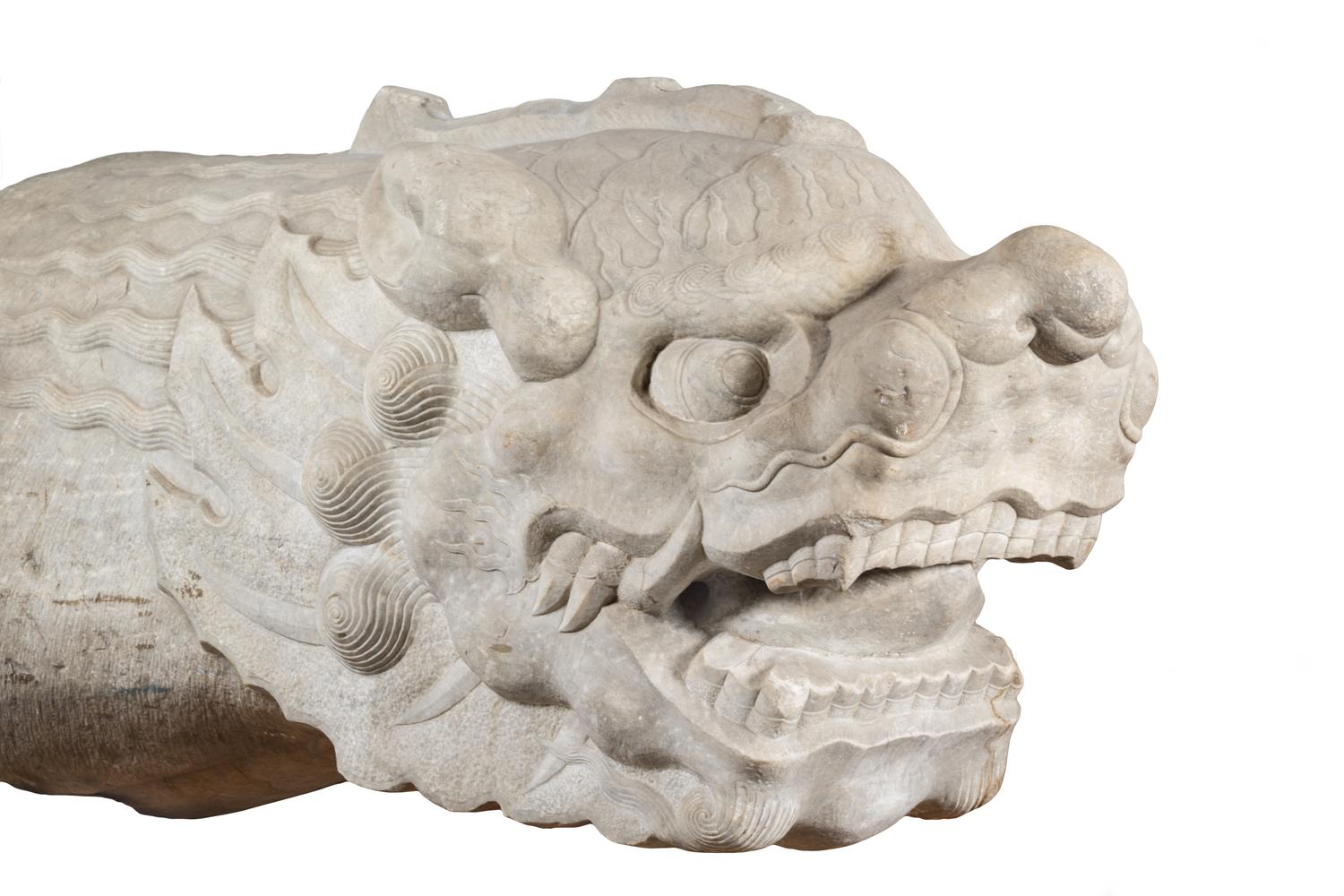 A Pair of Monumental, Rare and Important Chinese Imperial Stone Dragon Spouts QIANLONG PERIOD Overall length approximately 48 inches. — QIANLONG PERIOD