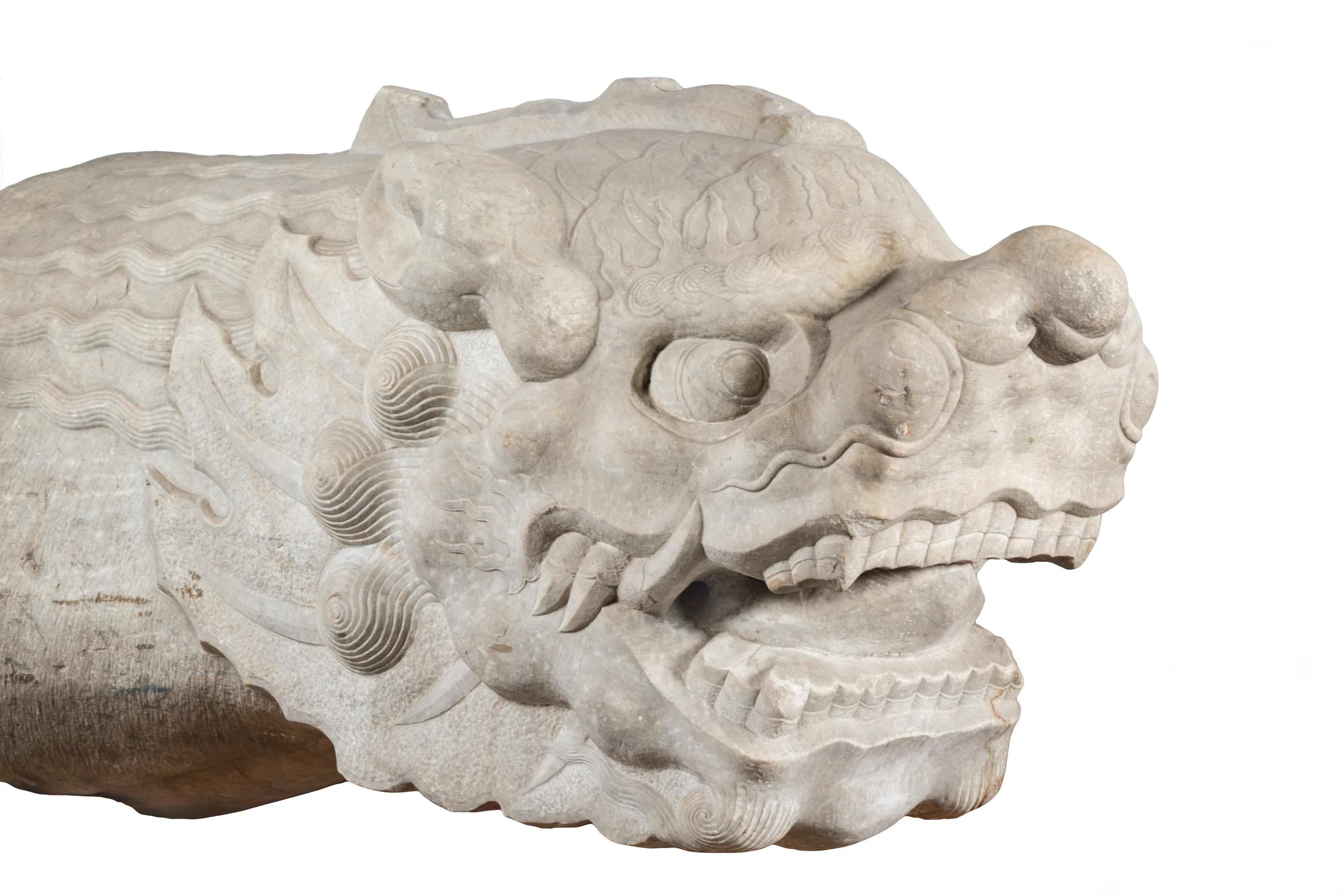 A Pair of Monumental, Rare and Important Chinese Imperial Stone Dragon Spouts QIANLONG PERIOD Overall length approximately 48 inches. — QIANLONG PERIOD