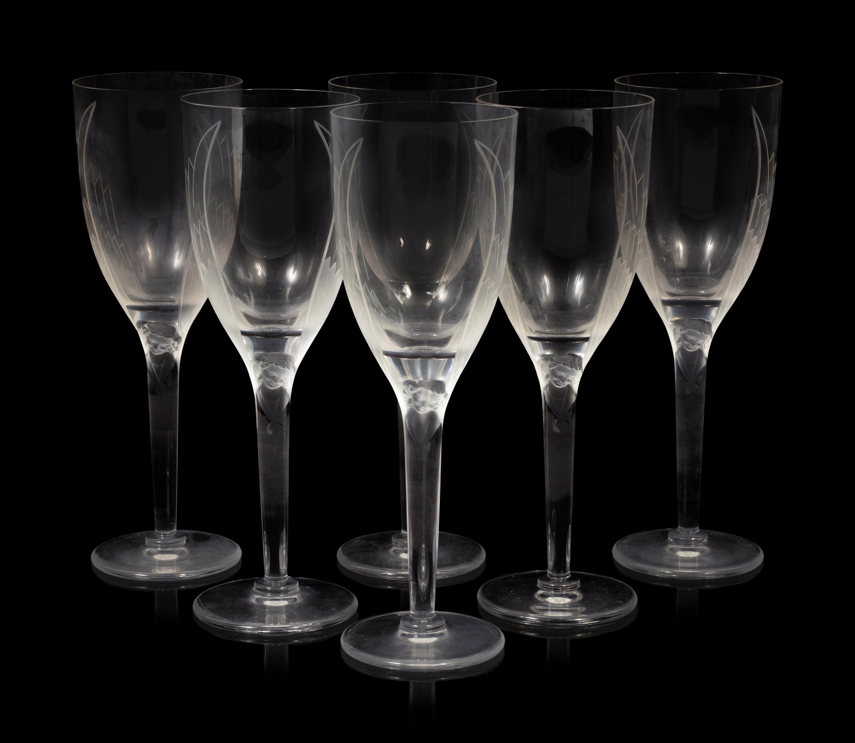 Six Lalique Angel Wing Champagne Flutes