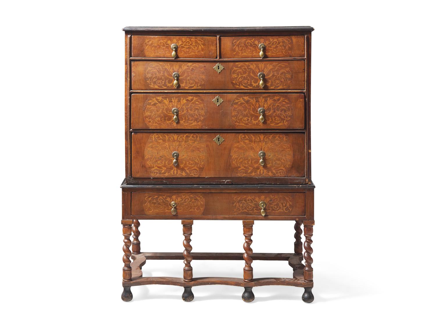 A William & Mary Burl Walnut-Veneered Chest-on-Stand