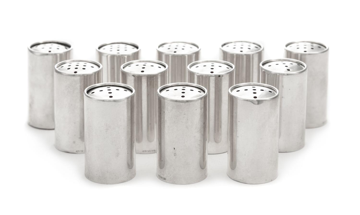Twelve American Silver Casters, , each of plain columnar form.