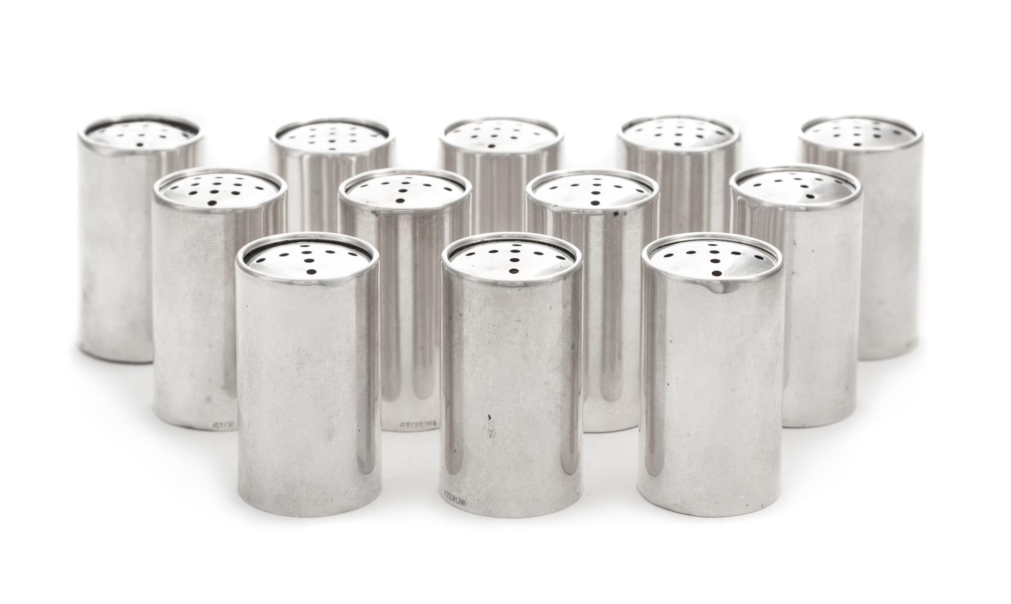Twelve American Silver Casters, , each of plain columnar form.