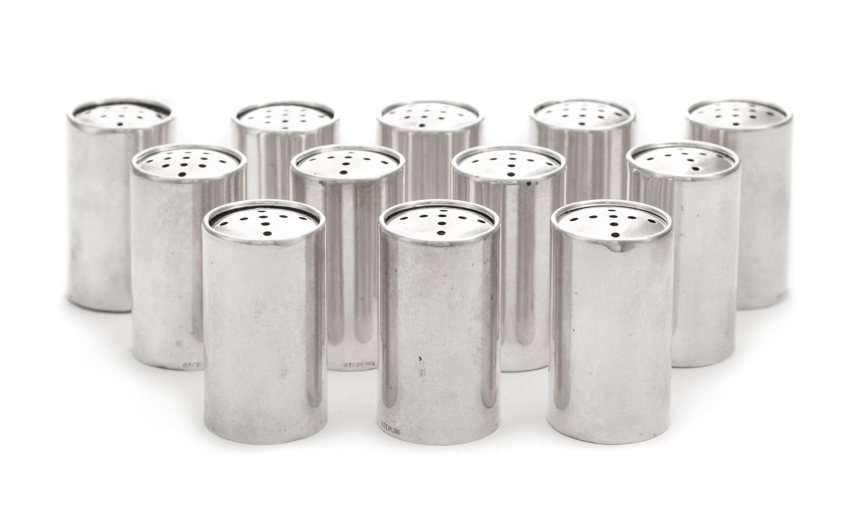 Twelve American Silver Casters, , each of plain columnar form.