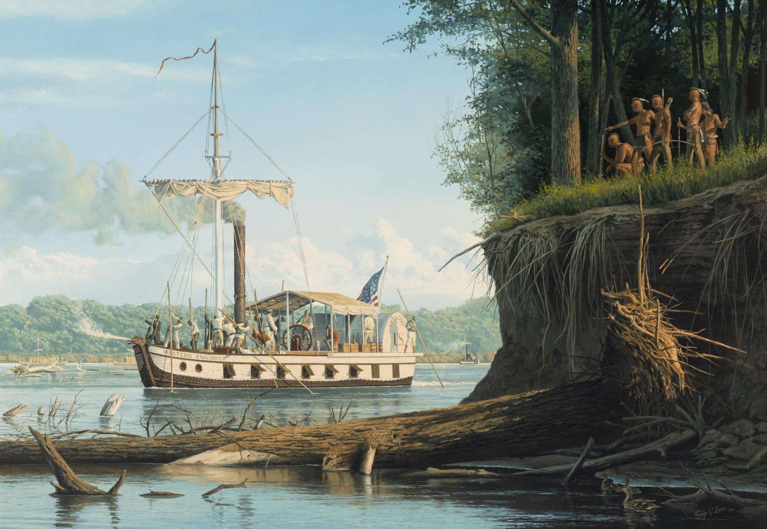 The Western Engineer Ascending the Missouri River , 1992 (together with a pencil sketch for the painting)