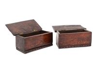 A Pair of English Carved Oak or Elm Candle Boxes