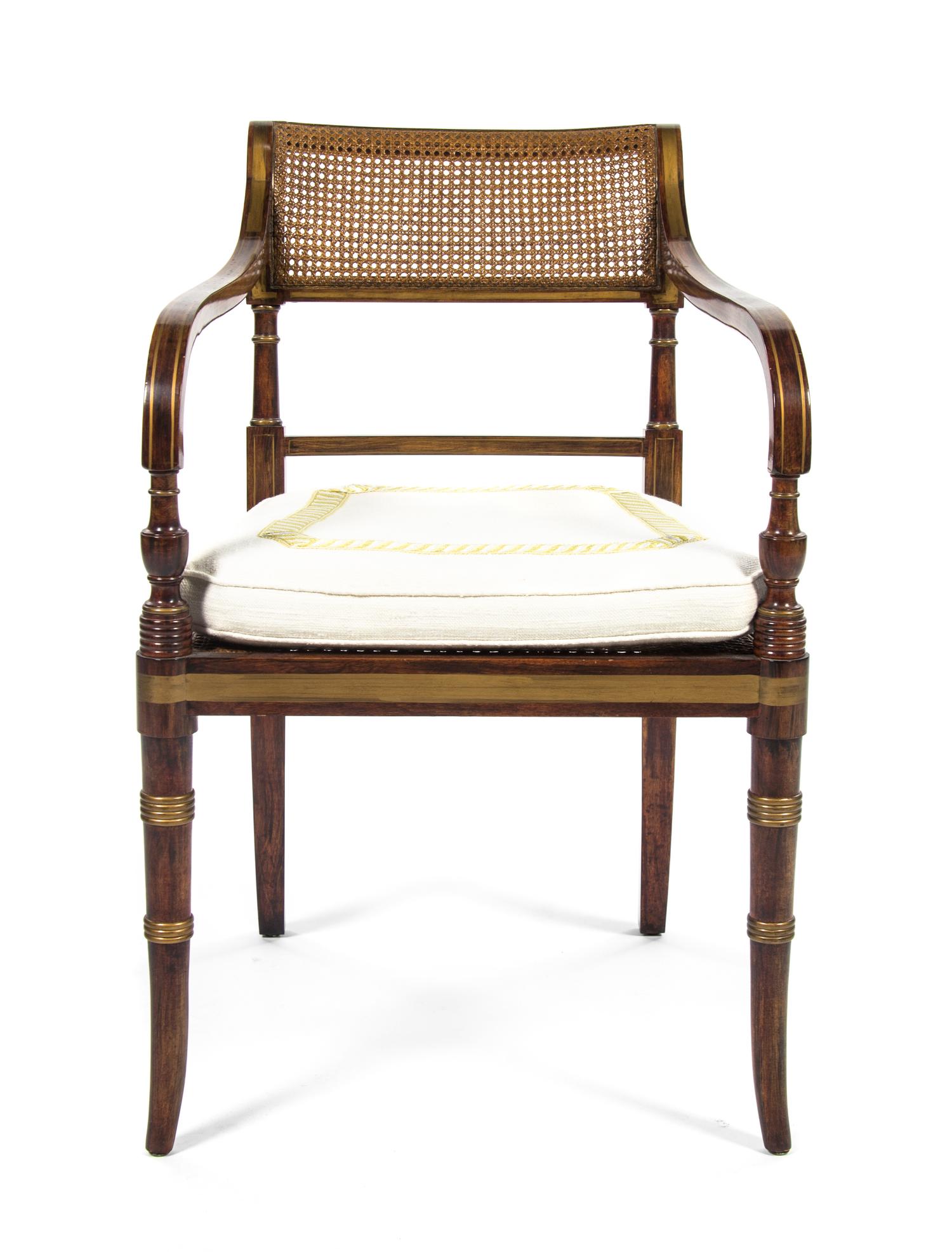 A Regency Style Gilt Banded Open Armchair, Height 32 1/2 inches.