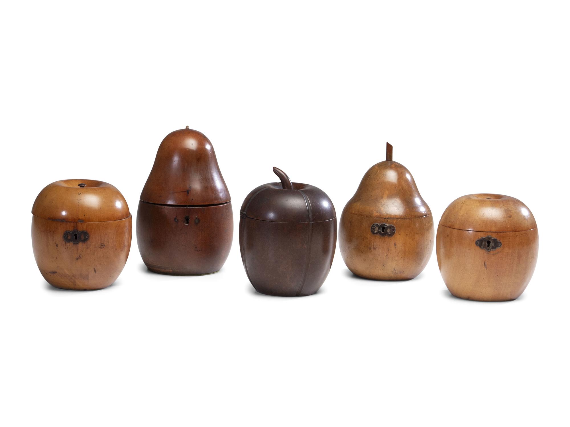 Five English Fruitwood Tea Caddies