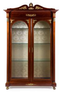 An Empire Style Gilt Bronze Mounted Mahogany Vitrine Cabinet Height 99 x width 58 x depth 23 inches. — LATE 19TH CENTURY