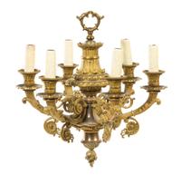 A Bronze Six-Light Chandelier Height 17 inches. — EARLY 20TH CENTURY