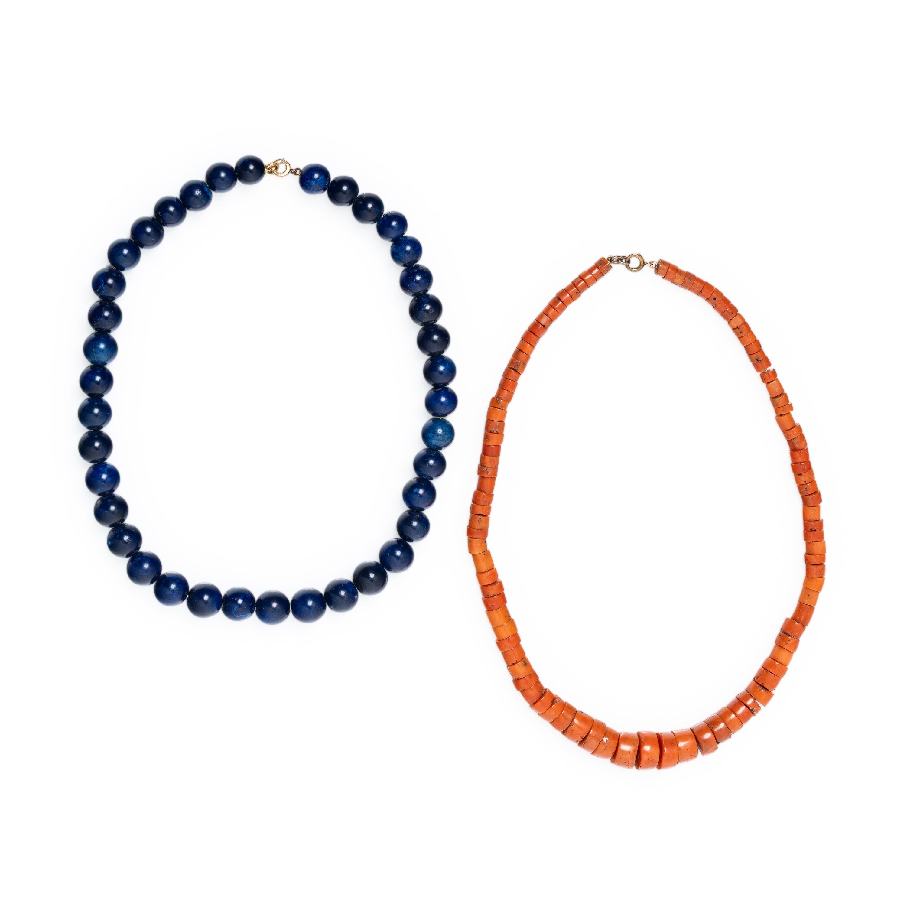 TWO BEADED HARDSTONE NECKLACES