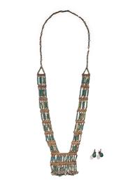 An Egyptian Bead and Faience Necklace with Scarab Earrings
