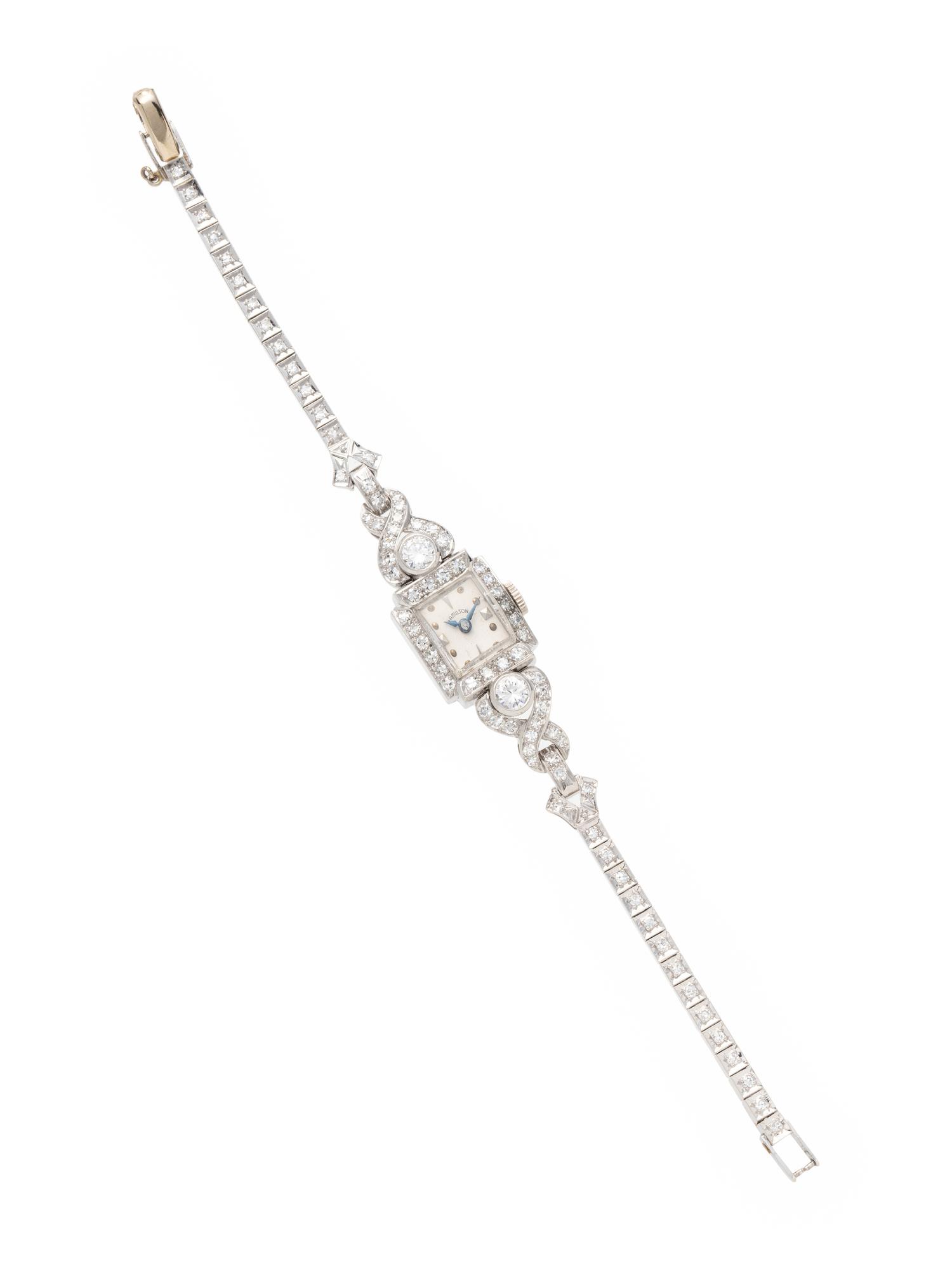HAMILTON, PLATINUM, 14K WHITE GOLD AND DIAMOND WRISTWATCH
