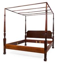 An English Carved Mahogany Four-Poster Bed Height 87 1/2 x width 82 x depth 82 inches. — 19TH CENTURY
