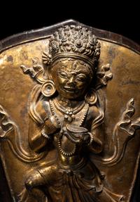 A Tibetan Gilt Bronze Repoussé Vajrapani Panel